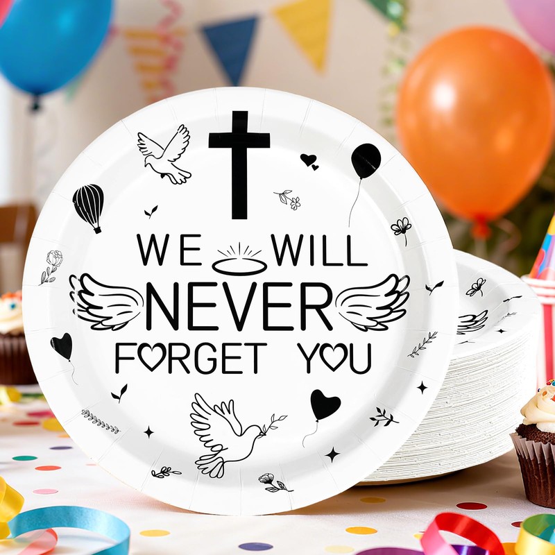 50Pcs Memorial 9" Heavy Duty Plates Funeral Celebration Plates