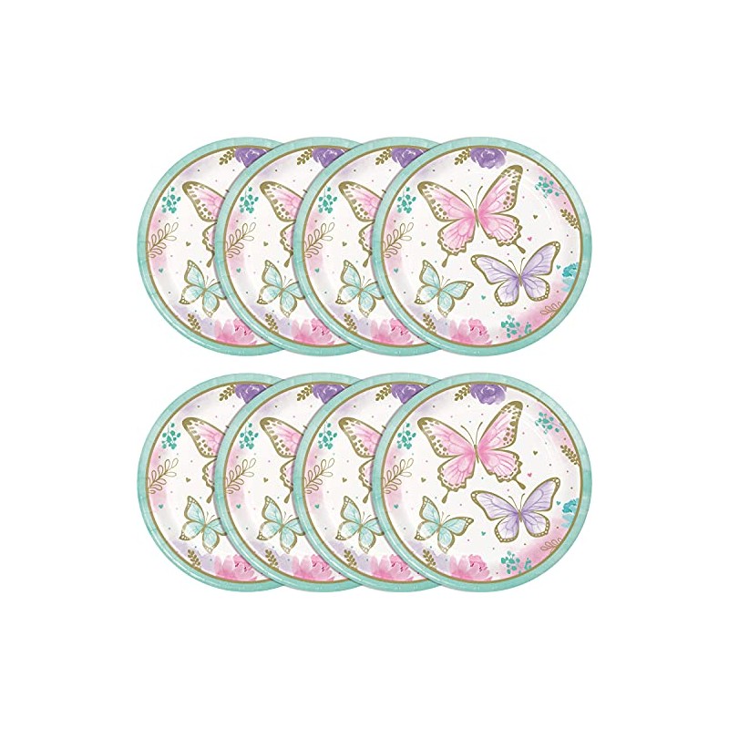 Golden Butterfly Paper Plates, 8 ct