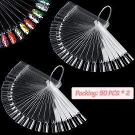 XFentech 100 PCS Clear Nail Swatches Fan-shaped Nail Swatch Sticks Nail Colour Display Tips - Transparent Art Tips Color Sticks with Metal Ring for Nail Salon and Beginners