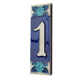 Phosphorescent Hand Painted Italian Ceramic Number & Letter Tiles Rose Design House Numbers Tile Size: 15cm x 5cm (Number 1)