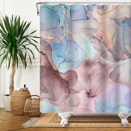 OFILA Blue and Pink Marble Shower Curtain for Bathroom,Abstract Marble Texture Bath Curtain Water Resistant Fabric Shower Curtain with Hooks 72x72inch