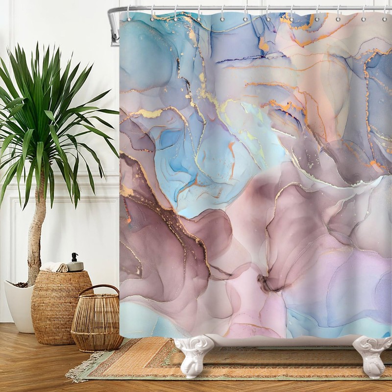 OFILA Blue and Pink Marble Shower Curtain for Bathroom,Abstract Marble