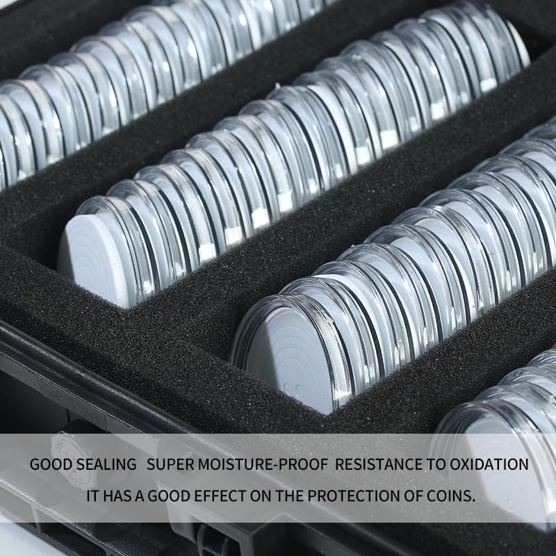 Tankenlid Coin Capsules Case,60 Pieces 46mm Coin Capsules,with Foam Separates
