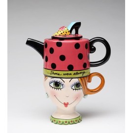 Fine Ceramic Shoes on Her Mind Fashion Lady Tea for One Set, 7-3/4" H