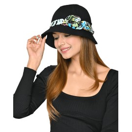 SAKUCHI Bamboo Summer Sun Hat Beach Travel Headwear for Women with 2 Headbands, black