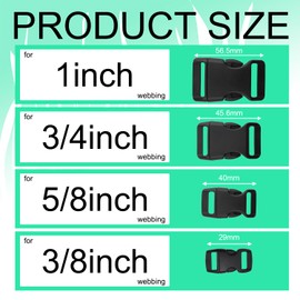 32 Pack Contoured Paracord Buckles, 3/8 Inch, 5/8 Inch, 3/4 Inch, and 1 Inch Side Release Plastic Buckle for Paracord Bracelet Clip, Parachute 550, Dog Collar Buckle Accessories (4 Size & Styles)