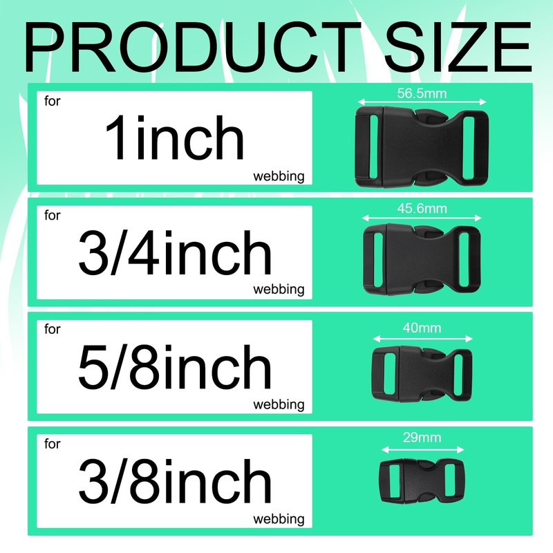 32 Pack Contoured Paracord Buckles, 3/8 Inch, 5/8 Inch, 3/4
