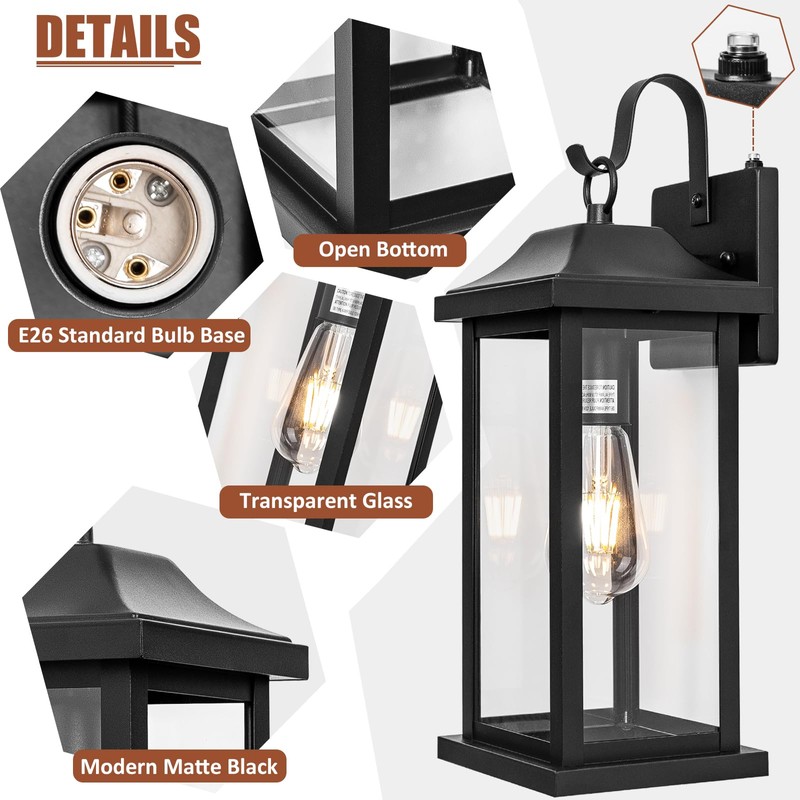 Roravilila Dusk to Dawn Large Outdoor Wall Light 17 Inch,