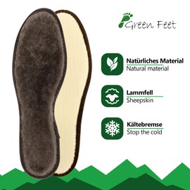 Real Warm Lambskin Insole, Brown, Cork or Texon, Made in Germany, Men and Women, Size 36-47