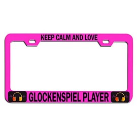 Custom Brother - Keep Calm and Love Glockenspiel Player Pink Steel Auto SUV License Plate Frame License Tag Holder, O97