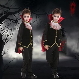 Moerstar Halloween Dracula Cosplay, Children's Vampire, Vampire, Costume, Count and Nobility for Children, Costume, Performance, Party, Event, Cultural Festival, School Festival, Cloak, Top, Pants (XL)