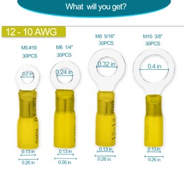 120 PCS Heat Shrink Wire Connectors, 10 12 AWG Ring Terminals, 10 12 Gauge Automotive Marine Ring Connectors by Housun