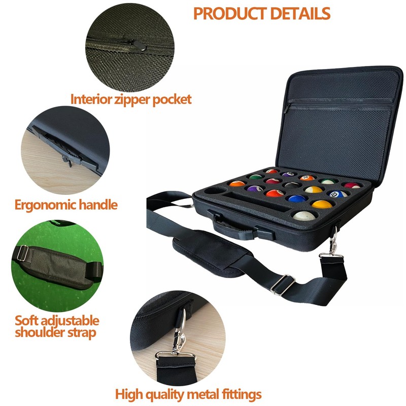 UISKOOPW Pool Balls Carrying Case, Hard Billiard Case with adjustable