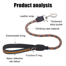 DONGKER Short Dog Lead, 80 cm / 31.5 Inch Rope Traffic Lead with Padded Handle, Dog Training Lead Rope with Reflective Threads for Small, Medium and Large Dogs up to 40-110 lbs
