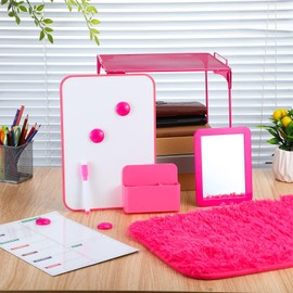 TaoBary 13 Pcs Pink Locker Organizer Kit Locker Accessories Includes Shelf Whiteboard Magnetic Mirror Storage Cup Dry Erase Rug Marker Light for Girls in Middle Back to School Decor