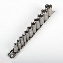 11pc Female E Torx Torque Star Socket Bit Set on Snap in Rail E5-e18