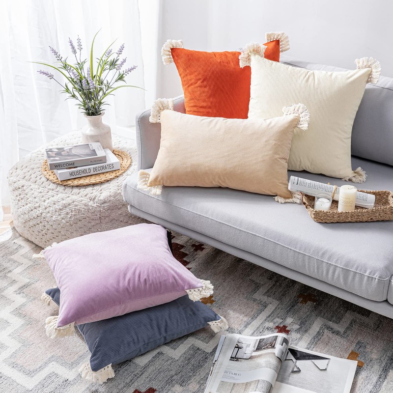 Phantoscope Pack of 2 Corduroy Pillow Covers Decorative Striped Velvet