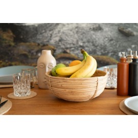 Decorasian Fruit Basket Braided Round Rattan Fruit Bowl Large Bread Basket Bread Basket or Fruit Bowl 28 cm