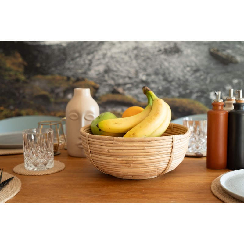 Decorasian Fruit Basket Braided Round Rattan Fruit Bowl Large Bread