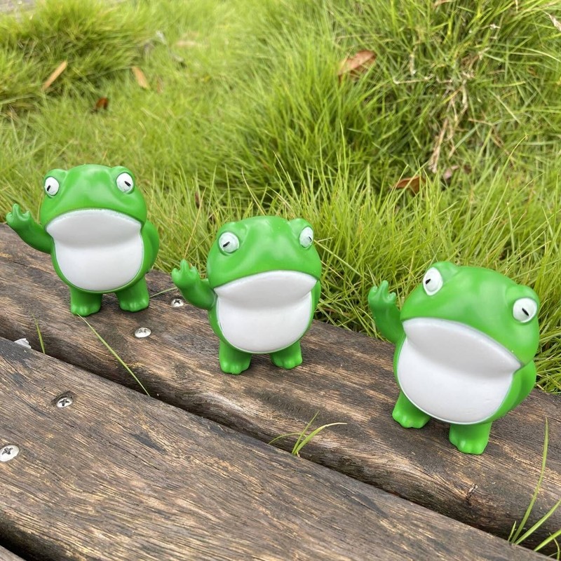 Jxueych Rebellious Frog Figurine, Tall 3.3 Inch, Cute Mini Frog