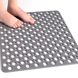 XIYUNTE Square Shower Mat Non Slip Anti Mould, 53 x 53cm Square Shower Mats for Inside Shower, Rubber Anti Slip Bath Mat for Bathroom, Shower Tray Mat with Suction Cups, Machine Washable, Grey