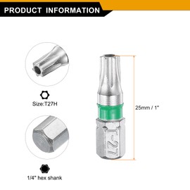 HARFINGTON 2pcs Torx Screwdriver Bit T27H 1/4" Hex Shank 25mm/1" Length Magnetic Star 6 Point Head Hex Bits S2 Steel Electric Screw Driver Bit with Hole Torx Head