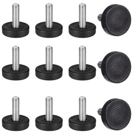 Adjustable Furniture Feet Levelers, 12 PCS 1/4" Thread Rubber Leveling Feet Adjustable Table Foot Levelers Screw On Furniture Glide Leveling Rubber Leveler for Table Chair Cabinets Furnitures Legs