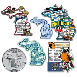 Michigan Six-Piece State Magnet Set by Classic Magnets, Includes 6 Unique Designs, Collectible Souvenirs Made in The USA