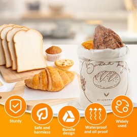 LSCSJUNS 3 Pcs Bread Bags with Drawstring and TPU Lining Reusable Storage Linen Sourdough Bread Bags Portable Sourdough Storage Bag for Homemade
