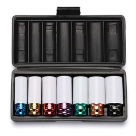 EMENTOL 7PCS 1/2" Drive Thin Wall Deep Wheel Protector Impact Socket Set, CR-MO, Lug Nut Impact Socket Set-17mm, 19mm, 21mm, 22mm, 23mm, 24mm, 27mm