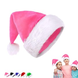 Aisszhao Pink Christmas Hat Santa Hat for Adult,Thickened Plush Santa Claus Hat,Unisex Velvet Father Classic Christmas Hat Costume,Kids Christmas Party Hat Cap for Christmas New Year Festive Gift