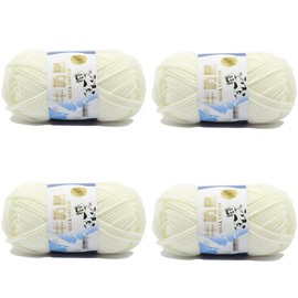 4Rolls Soft Comfortable Cotton Blend Milk Yarn Fabric Wool Crochet Knitting Supplies for DIY Handcrafts Spinning Materials (White)