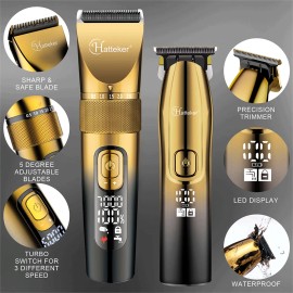 HATTEKER Multi 4-In-1 Hair Clipper &Trimmer Men Barber Cordless Hair Cutting Set - Luxury Gold Set