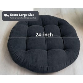 SnugCollection 24 Inches Extra Large Round Meditation Cushion - Corduroy Floor Pillow & Floor Cushions for Adults - Yoga, Pets, Floor Cushions for Kids & Floor Seating, 1 Count, Charcoal Grey
