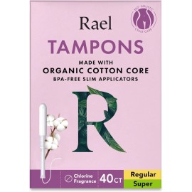 Rael Regular Tampons Bundle made with Organic Cotton, Slim Applicator (40 Count)