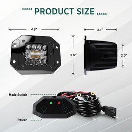 ASLONG 2PCS 5Inch LED Flush Mount Pods 6 Modes Amber/White Flasing Strobe Fog Lights Offroad Backup Light Reverse Light Grill Mount Light with Switch Wiring Harness for Truck UTV ATV SUV 4x4 Car