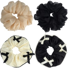 Roellgs 4 Pcs Hair Scrunchies for Women, Premium Satin Hair Band, Ponytail Holder, Girls Solid Color Elastic Band, Soft Cord Ponytail Clipper