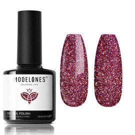 modelones Red Gel Nail Polish, 1 PCS 15ML Glitter Sparkly Shiny Silver Red Gel Polish Soak OFF LED Nail Art Christmas Gel Nail Manicure Salon DIY Nails Gift for Women
