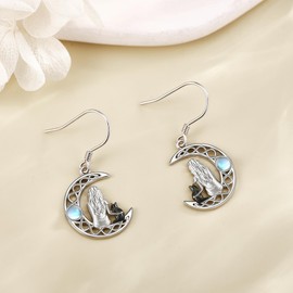 DAYLINLOVE Cat Earrings 925 Sterling Silver Black Cat Dangle Drop Leverback Earrings Cat Jewellery Gifts for Women, Sterling Silver