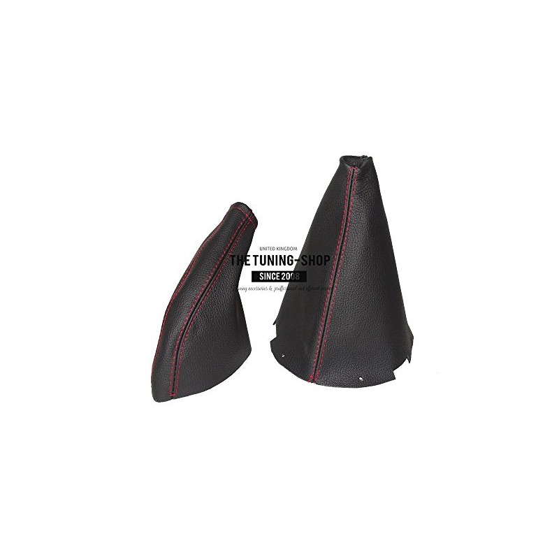 GEAR & HANDBRAKE GAITER BLACK LEATHER RED STITCHING