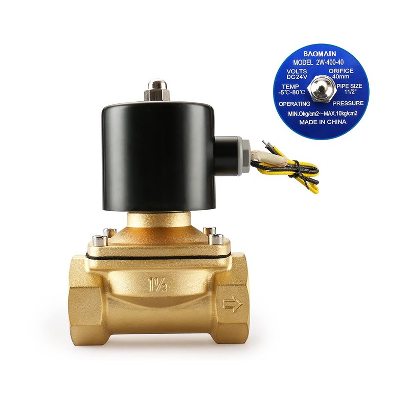 Baomain 1-1/2 inch DC 24V Brass Electric Solenoid Valve Water