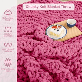 Chunky Knit Blanket, Chunky Knit Strickdecke Grob Soft Throw Blanket, Cozy Cable Knit Blanket 100% Hand Armstricken Wolle Crochet Blanket Dicke Wolle Sofa Bed Weighted Thick Woven -Rose Red 30x40in