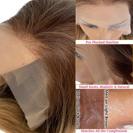 Honey Blonde Lace Front Wig Human Hair Brown Roots 13x6 HD Transparent Ombre Lace Front Wigs Human Hair Pre Plucked 22 Inch Straight Glueless 4/27A Honey Blonde Ombre Wig Human Hair for Women