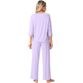 WiWi Womens 3/4 Sleeve Pajamas Set Soft Bamboo Viscose Top with Pants Sleepwear Plus Size Lightweight Pjs S-4X, B-taro Purple, Large