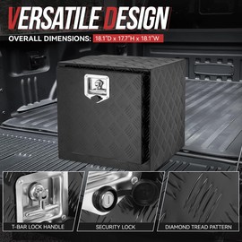 D SOLUTIONS Trailer Tool Box 18'', Waterproof Truck Bed Tool Storage Organizer with Keys for Pick up Truck RV Trailer, Powdercoated Black Aluminum & Steel