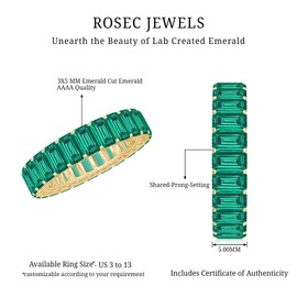 Rosec Jewels Unique Mothers Day Gifts, Certified Lab Grown Emerald Full Eternity Band in Gold Plated Silver, AAAA Quality, Emerald Wedding Ring - Ready To Gift, Gold Plated Yellow Gold, Size:US 5.50