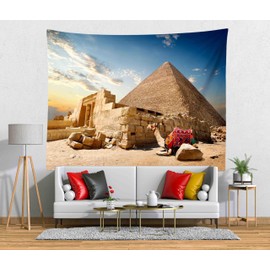 Loccor Egyptian Pyramid Tapestry Camel Near Egypt Pyramid Tapestry Desert African Travel Nature Landscape Wall Hanging Ancient History Wall Art for Bedroom Living Room Dorm Home Decor 60''x40''