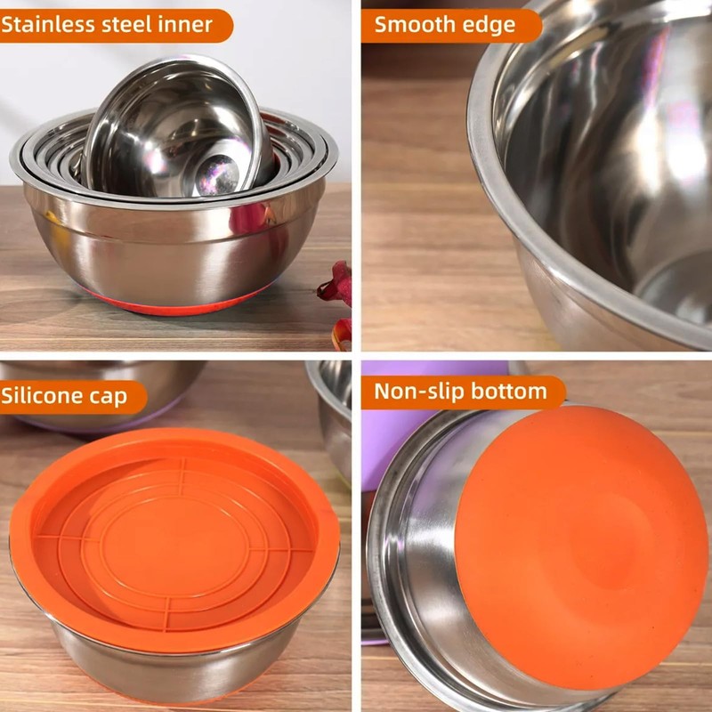 Refein Mixing Bowls with Lids 6 Piece, Stainless Steel Nesting
