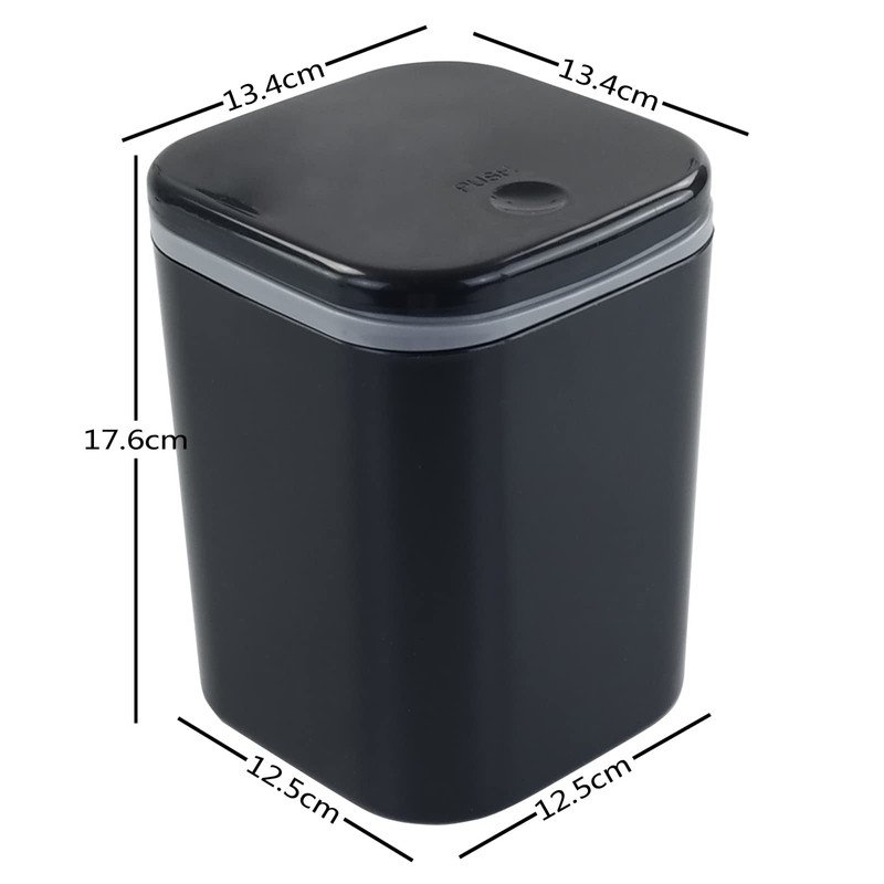 Yuright 2L Mini Desktop Trash Bin with Push-button Lid, Black