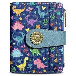 Kelvoris Cute Dinosaurs Small Rfid Women Wallet Bifold Zipper Coin Pocket PU Leather Compact Cash Credit Card Holder Travel Wallet for Female Ladies Teen Girls 1 ID Window 10 Card Slots